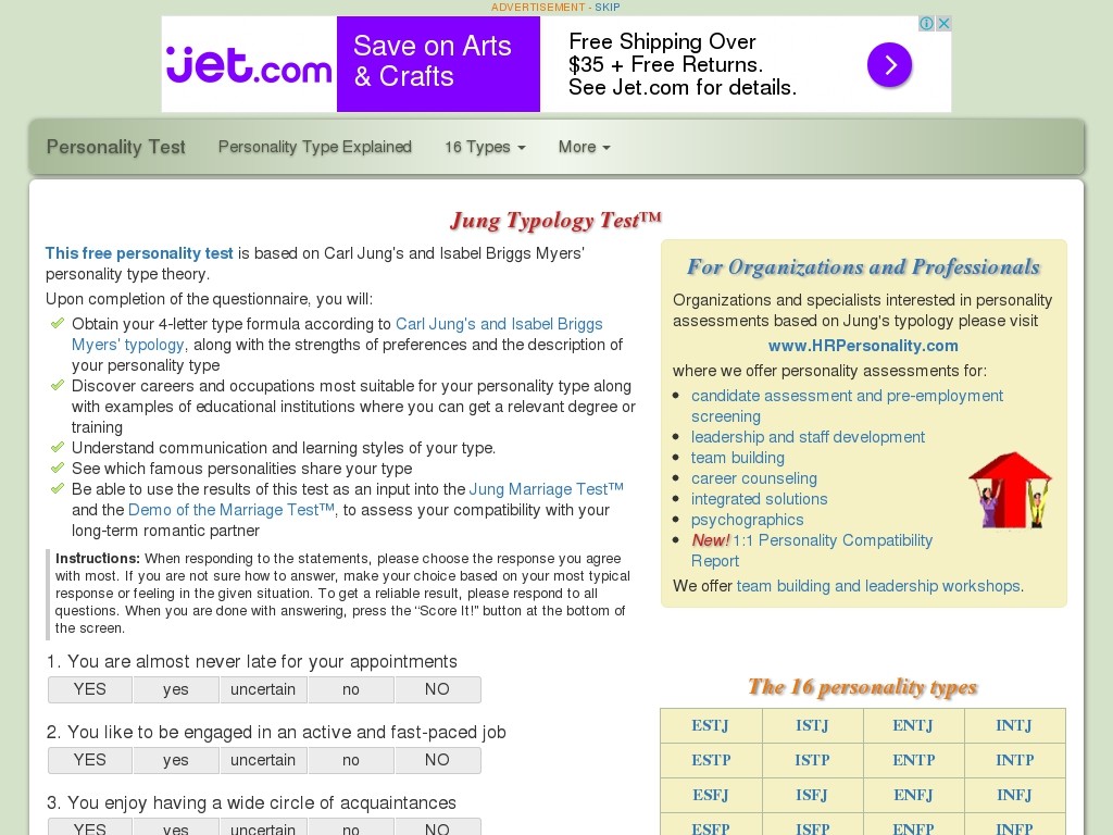 Briggs Myers Free Personality Test