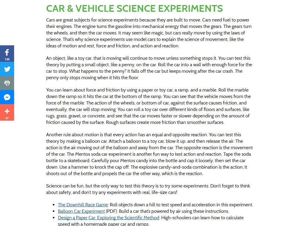 Car & Vehicle Science Experiments