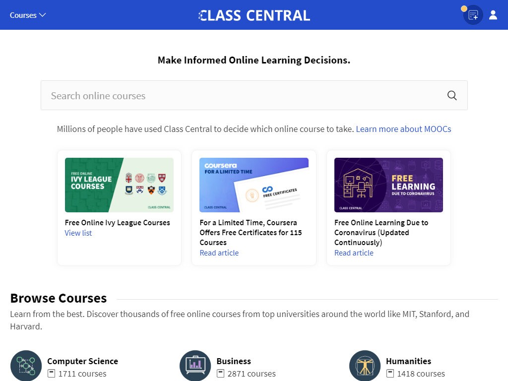 Class Central - List of Courses